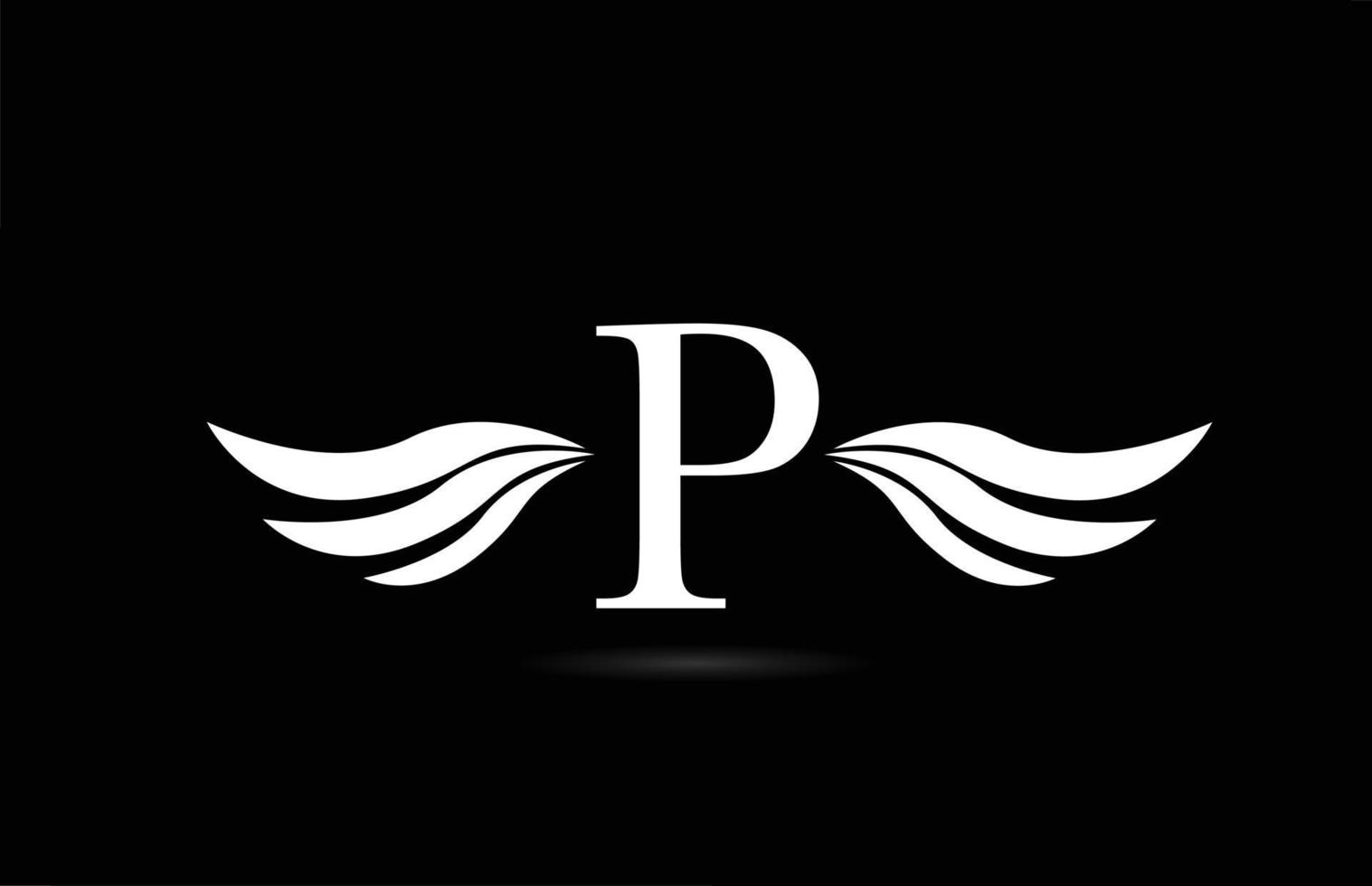 icono del logotipo de la letra p del alfabeto en blanco y negro con diseño de alas. plantilla creativa para empresa y negocio vector