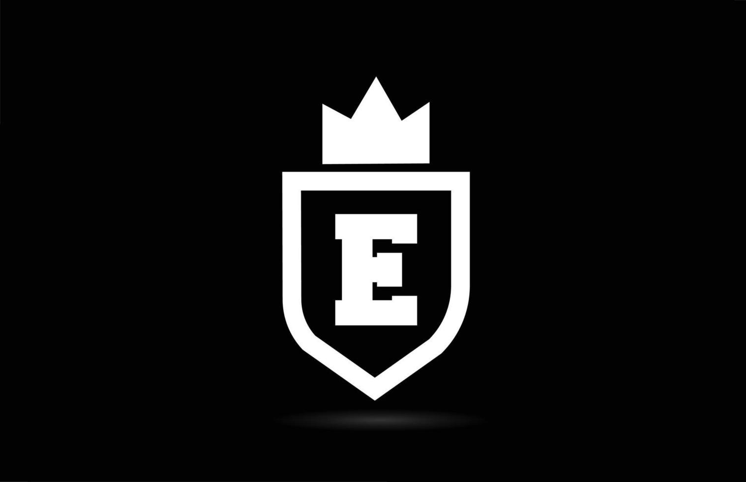 E alphabet letter logo icon with king crown design. Creative template for company and business in white and black colours vector