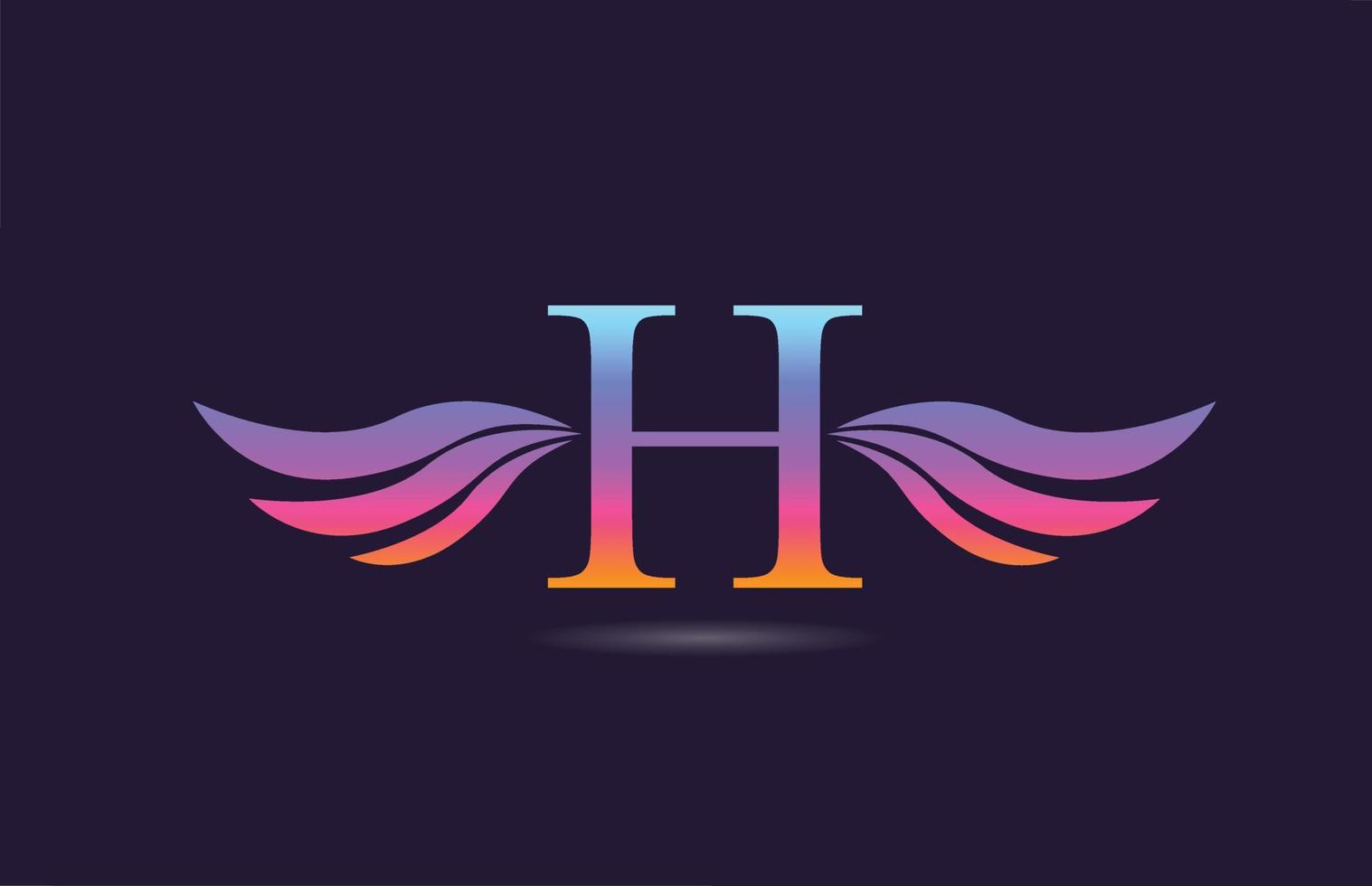 Diseño colorido del icono del logotipo de la letra del alfabeto h con alas. plantilla creativa para empresas y negocios en amarillo rosa vector