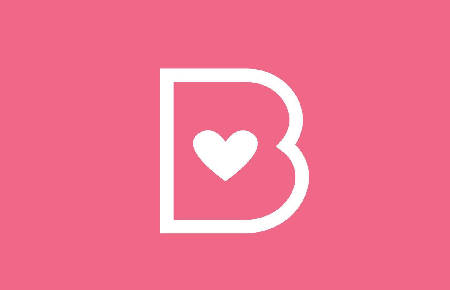 b amor corazón alfabeto letra logo icono con línea y color rosa. diseño creativo para una empresa o negocio de sitios de citas vector