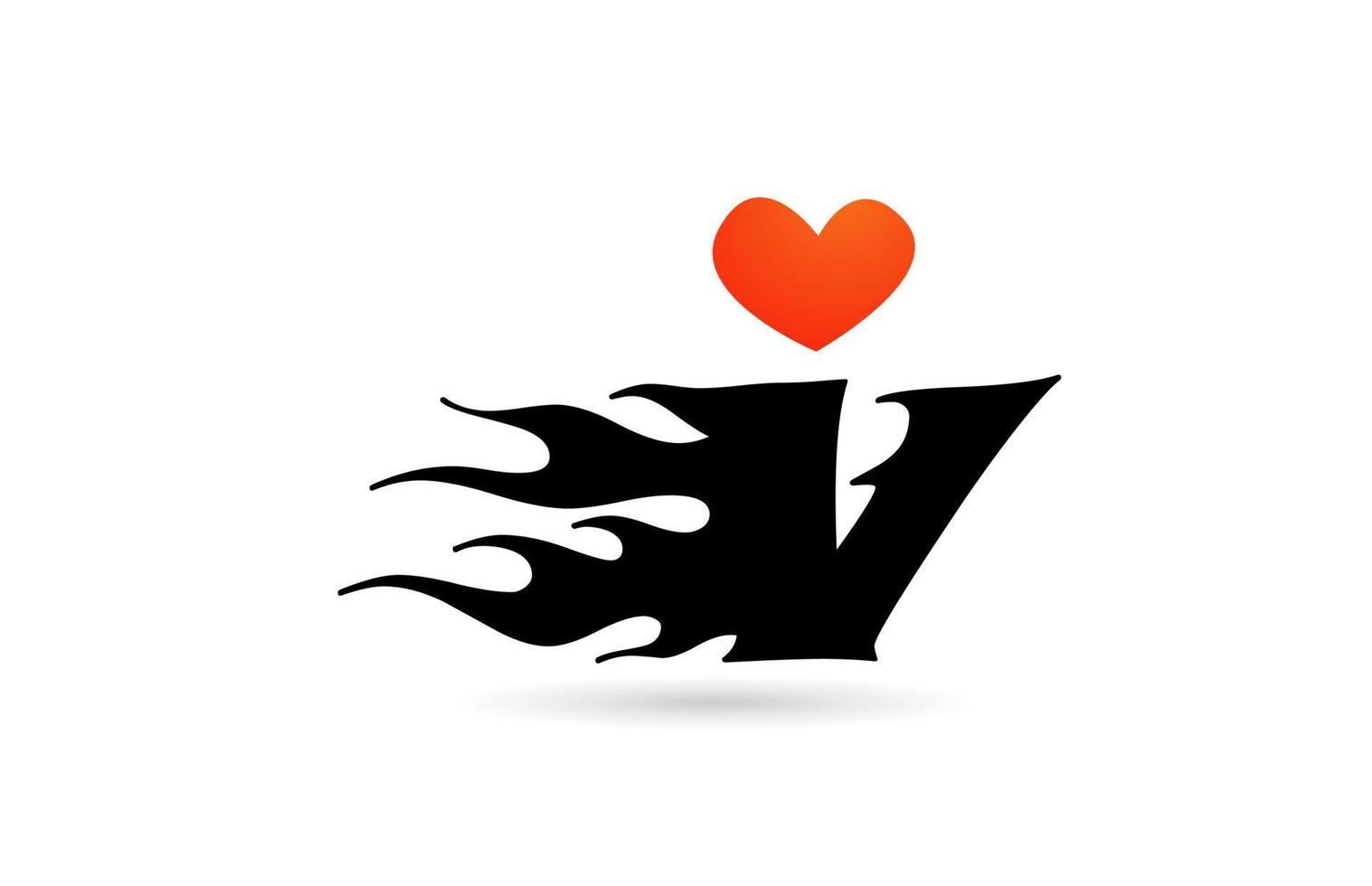 V alphabet letter logo design icon. Creative template for business with love heart flames vector