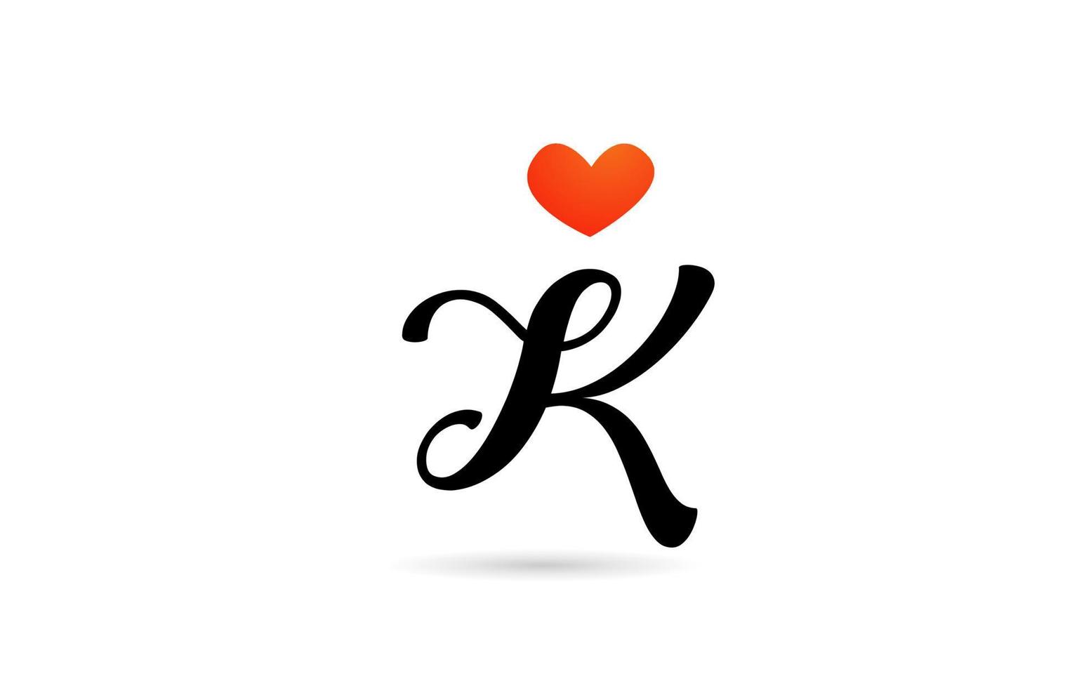 handwritten K alphabet letter icon logo design. Creative template for business with love heart vector