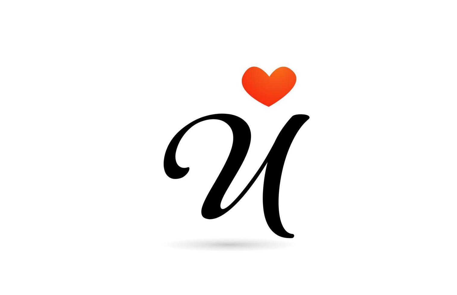 handwritten U alphabet letter icon logo design. Creative template for business with love heart vector