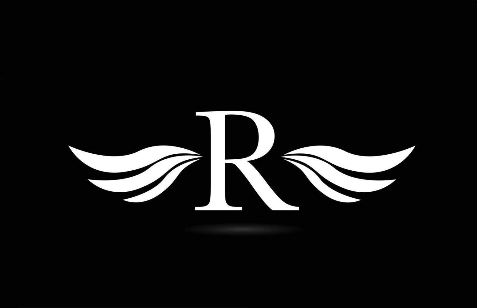 Black and white alphabet R letter logo icon with wings design. Creative template for company and business vector