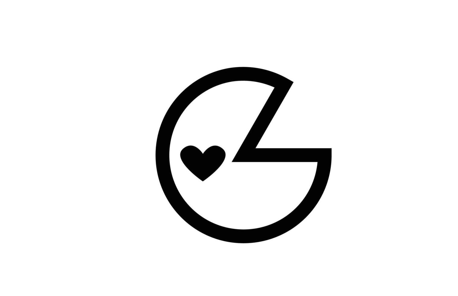 g amor corazón alfabeto letra icono logotipo con línea y color blanco y negro. diseño creativo para empresa o negocio vector