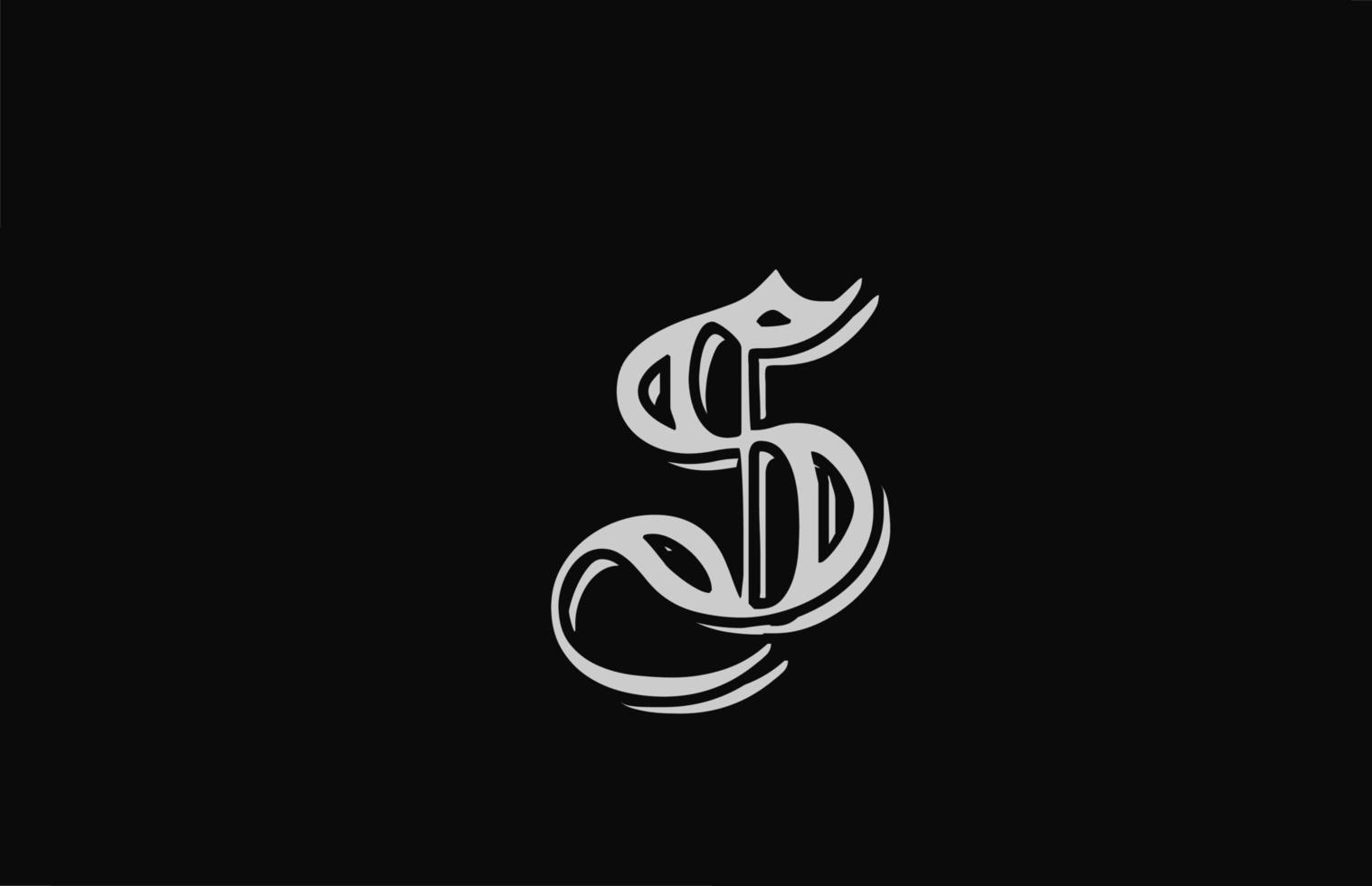 vintage white S alphabet letter logo design icon. Creative template for business or company with black backgound vector