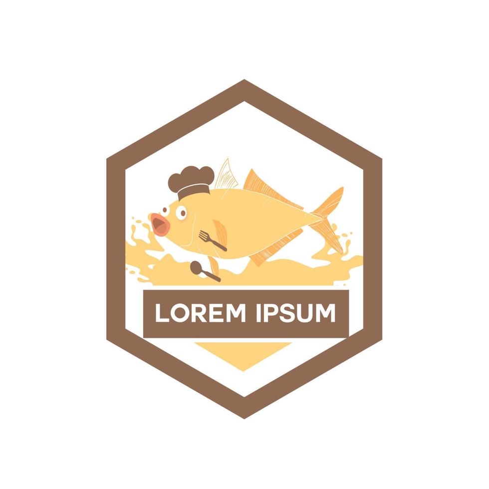 logotipo de vector de empresa de restaurante de pescado de marisco simple e ilustración de carácter