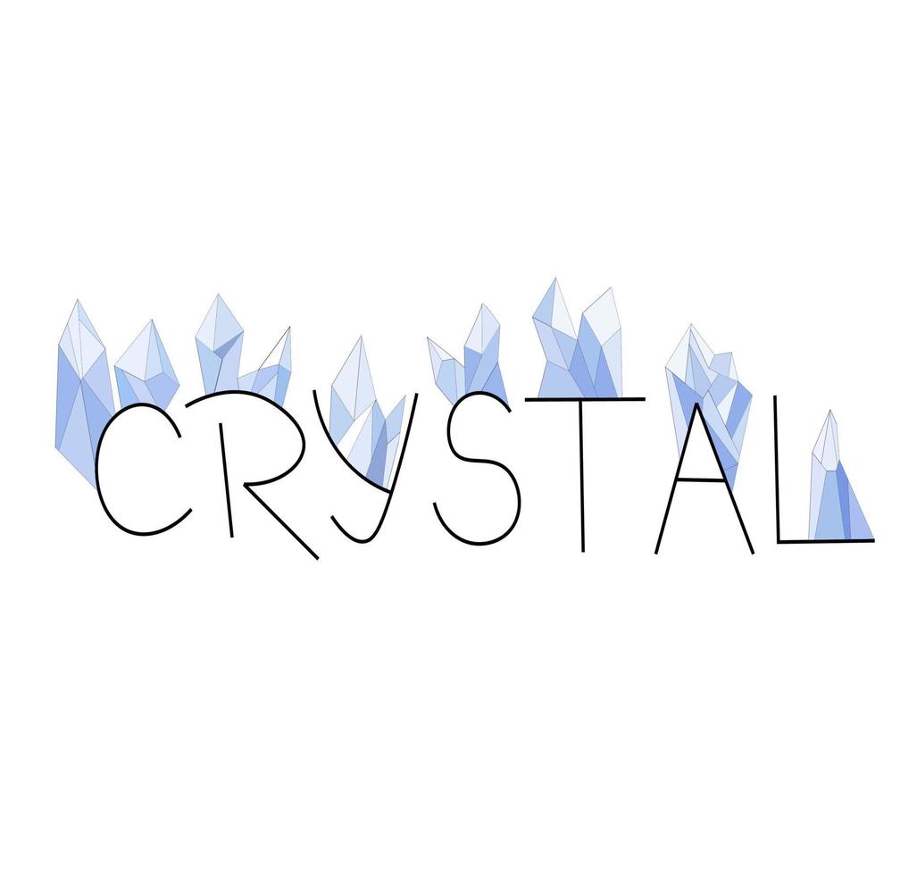 la palabra de cristal para la inscripción es tinta de cristal y joya azul, piedras preciosas, sobre fondo blanco. magia, piedras mágicas. vector