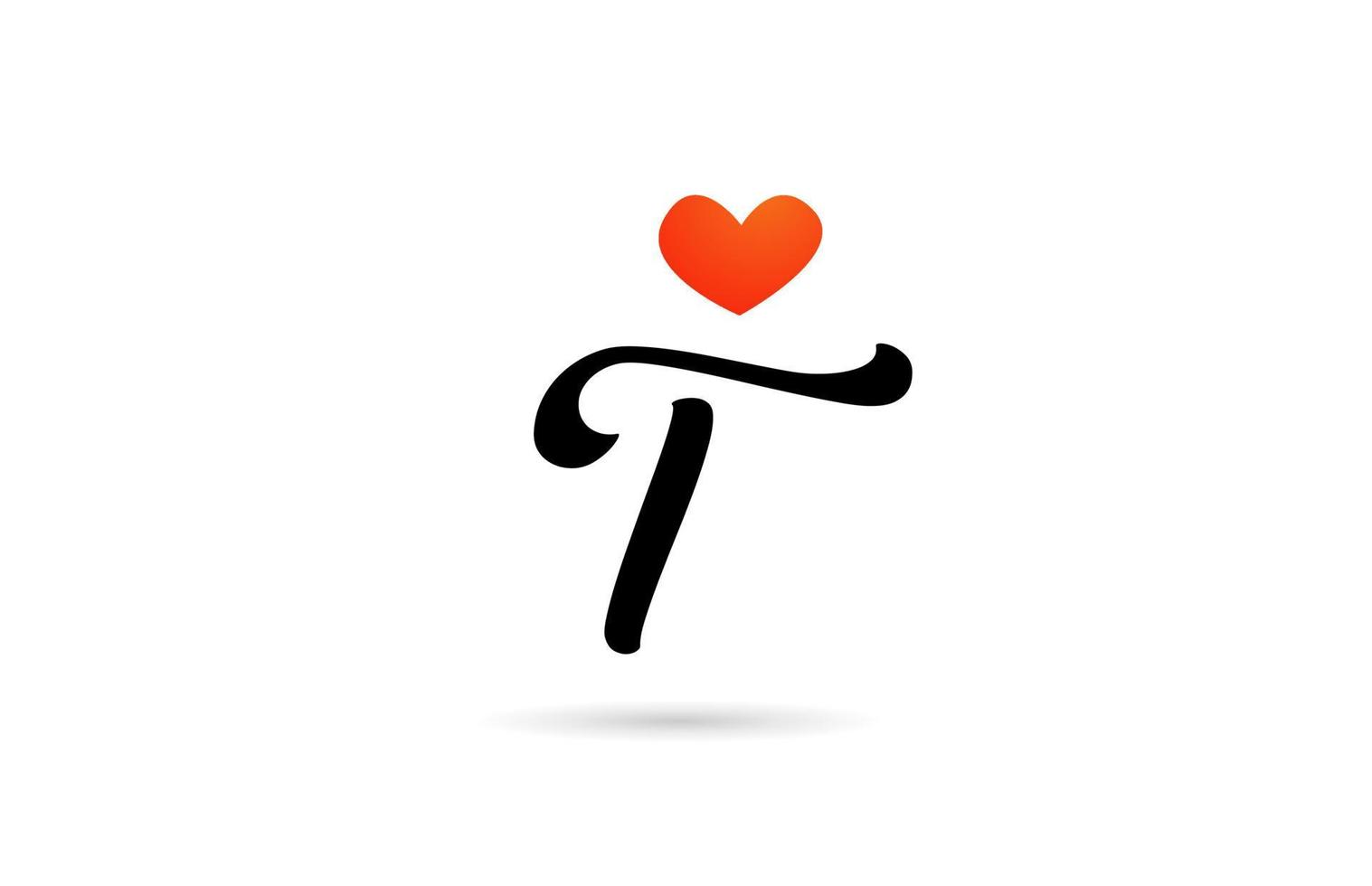 handwritten T alphabet letter icon logo design. Creative template for business with love heart vector