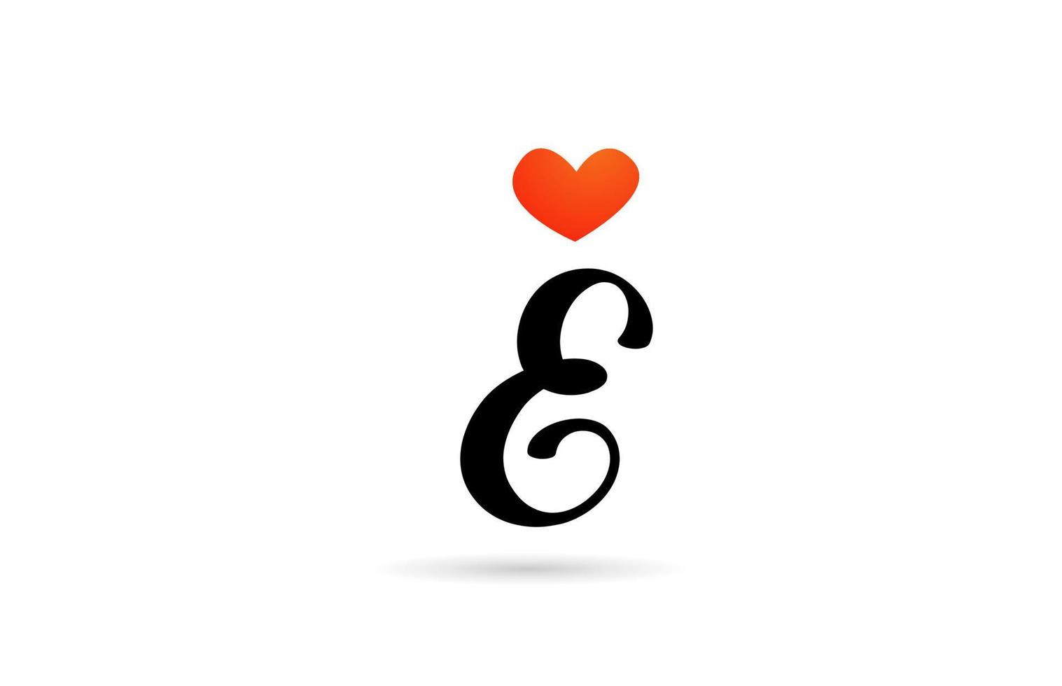 diseño de logotipo de icono de letra del alfabeto e escrito a mano. plantilla creativa para negocios con corazón de amor vector