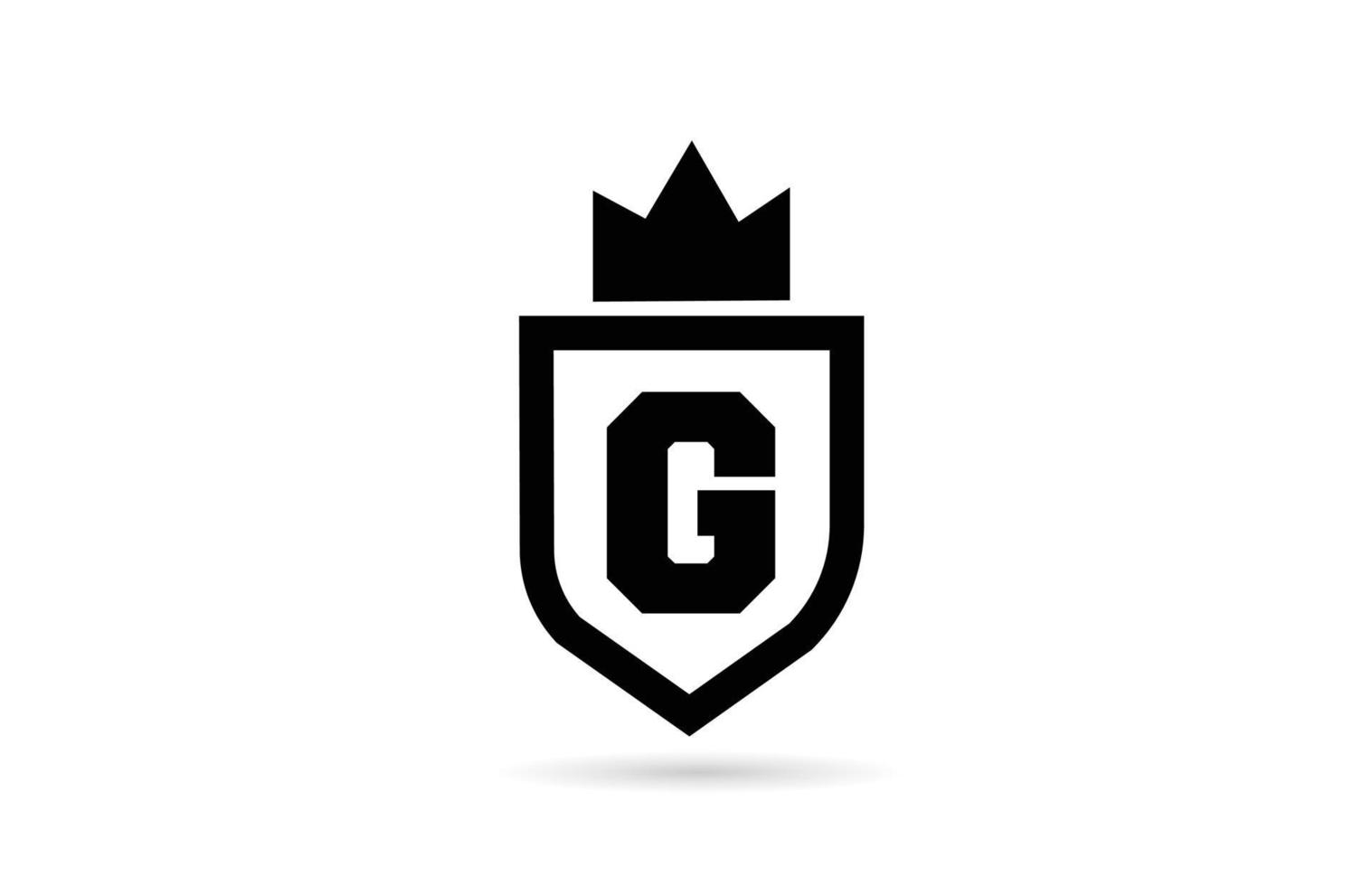 black and white G alphabet letter icon logo with shield and king crown design. Creative template for business and company vector