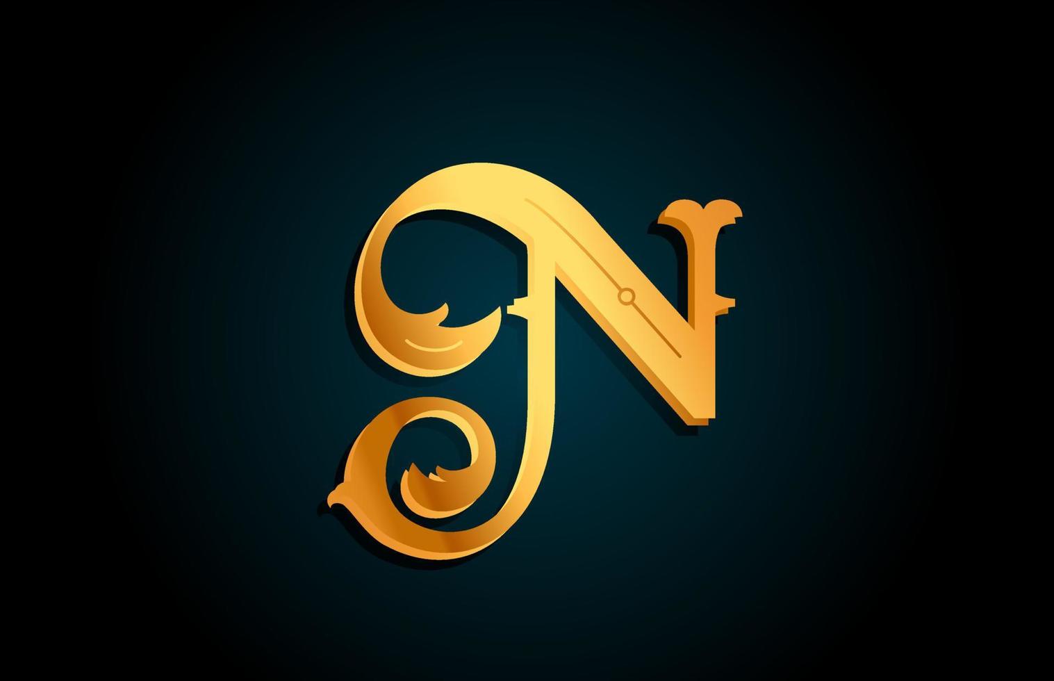 icono de diseño del logotipo de la letra del alfabeto n dorado. plantilla creativa para negocio o empresa con color amarillo vector