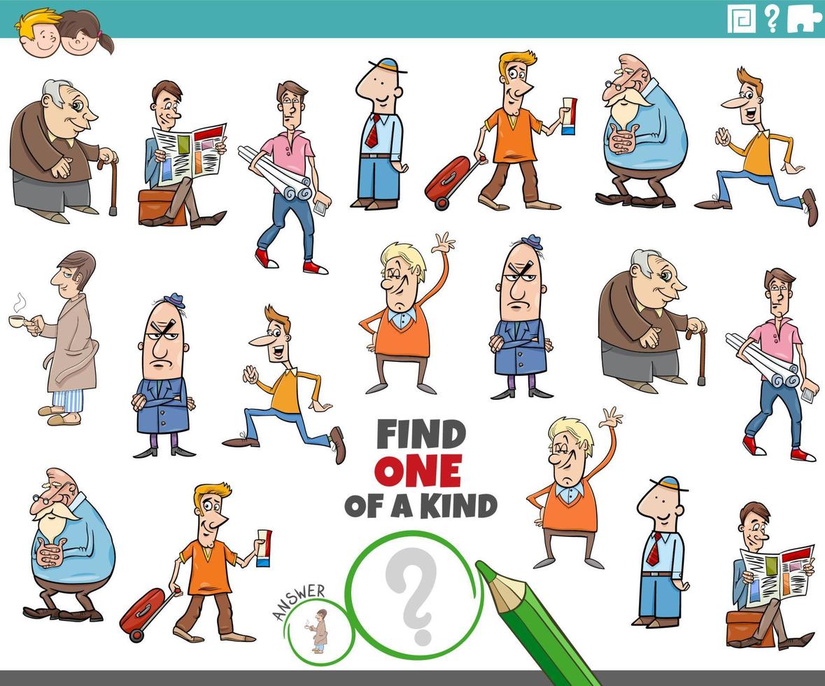 one of a kind game with funny cartoon men characters vector