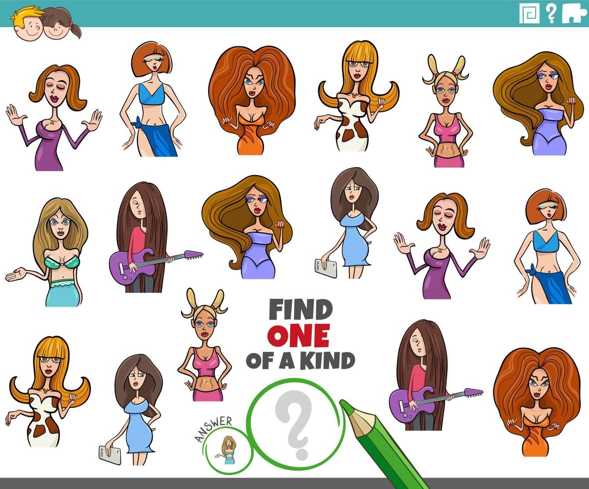 find one of a kind game with cartoon women vector