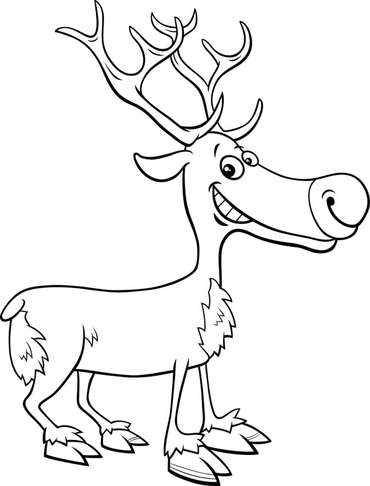 cartoon reindeer animal character coloring book page vector