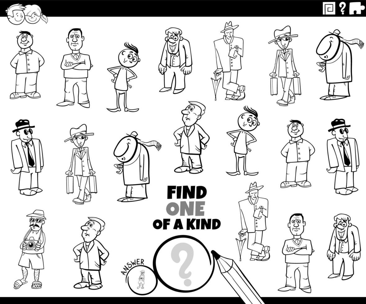 one of a kind task with cartoon people coloring book page vector