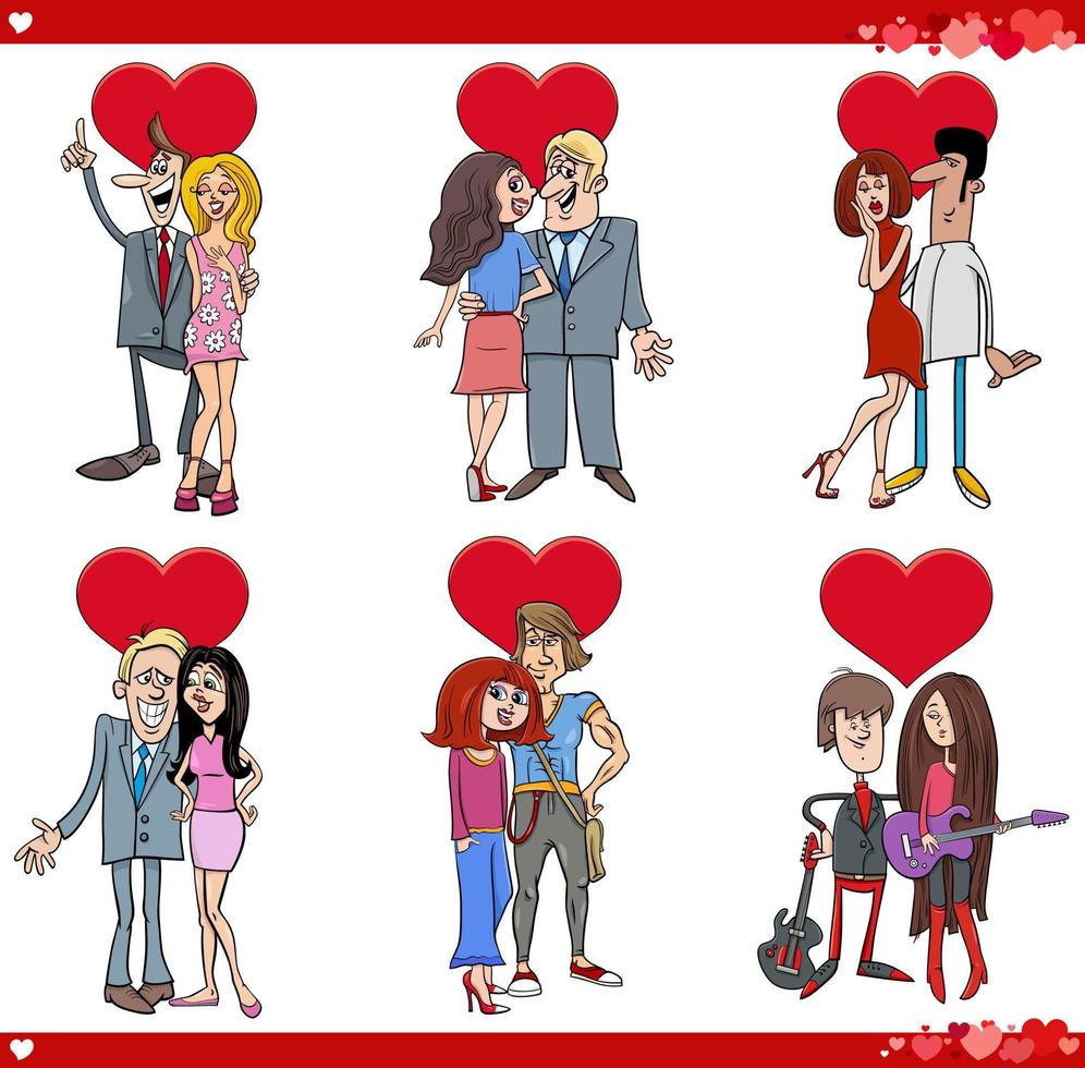 cartoon couples in love on Valentine Day set vector
