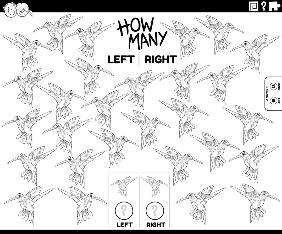count left and right pictures of hummingbird coloring book page vector