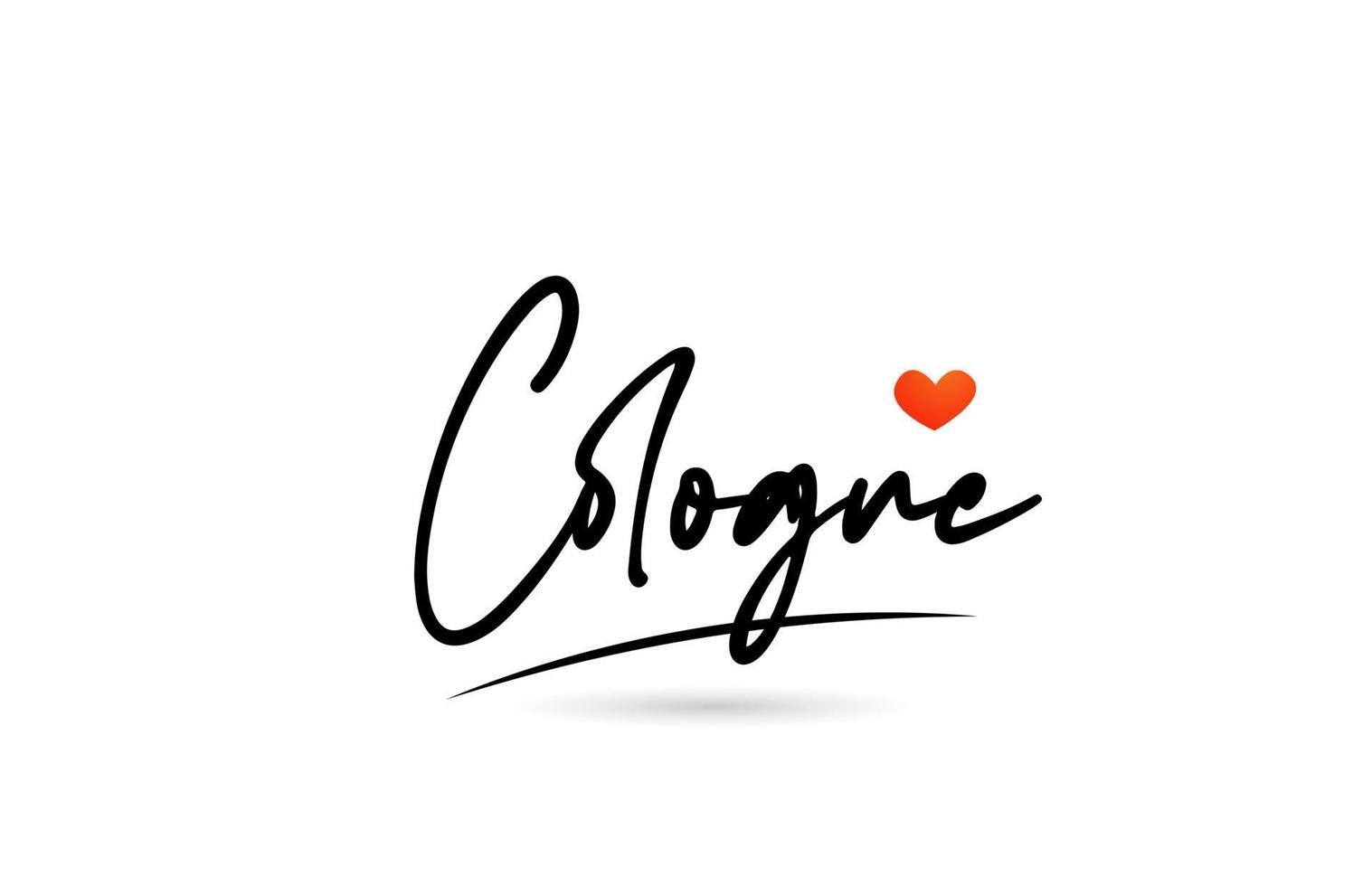 Cologne city text with red love heart design.  Typography handwritten design icon vector