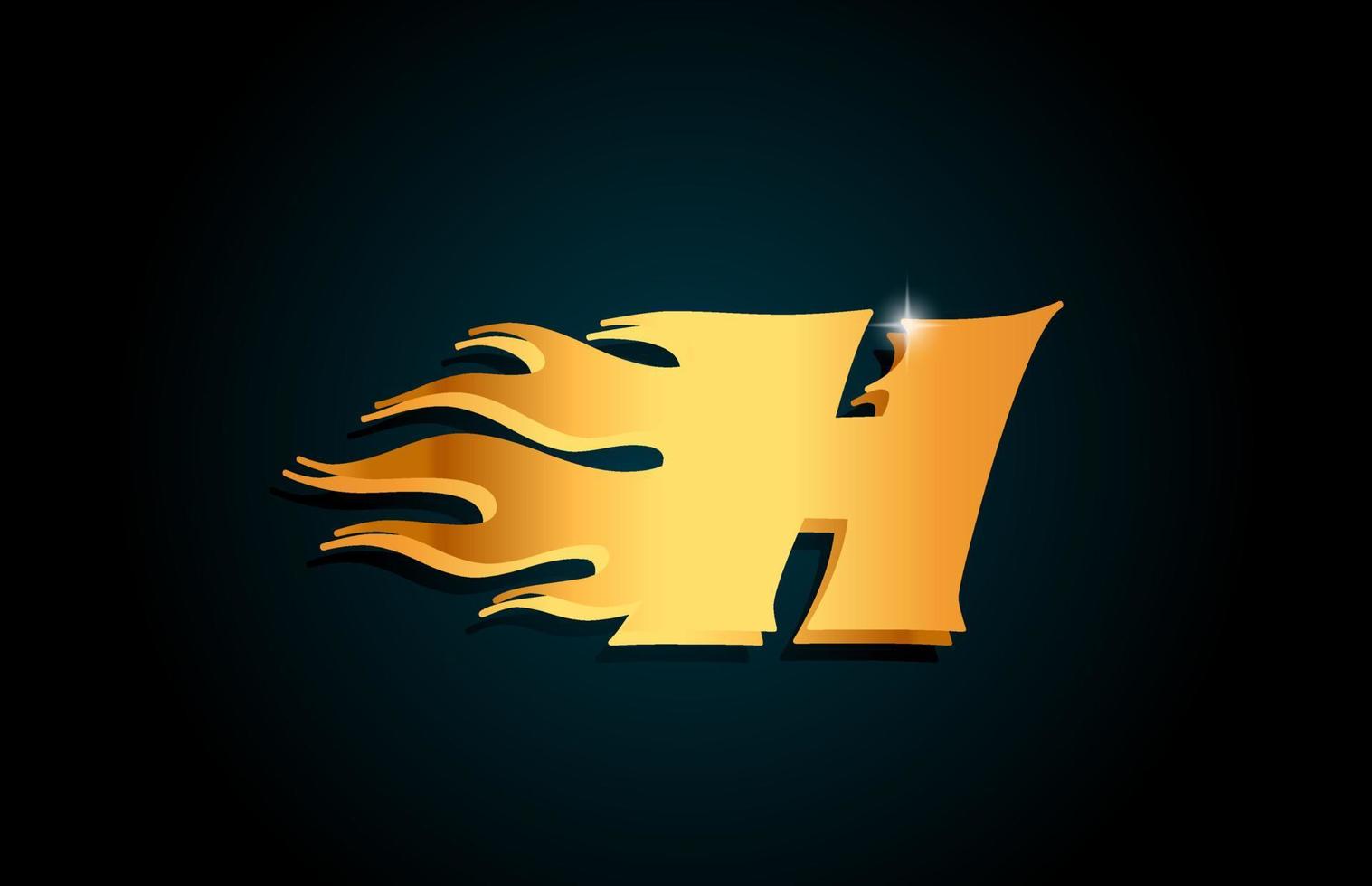 gold H alphabet letter icon logo design. Creative template for business with golden flames vector