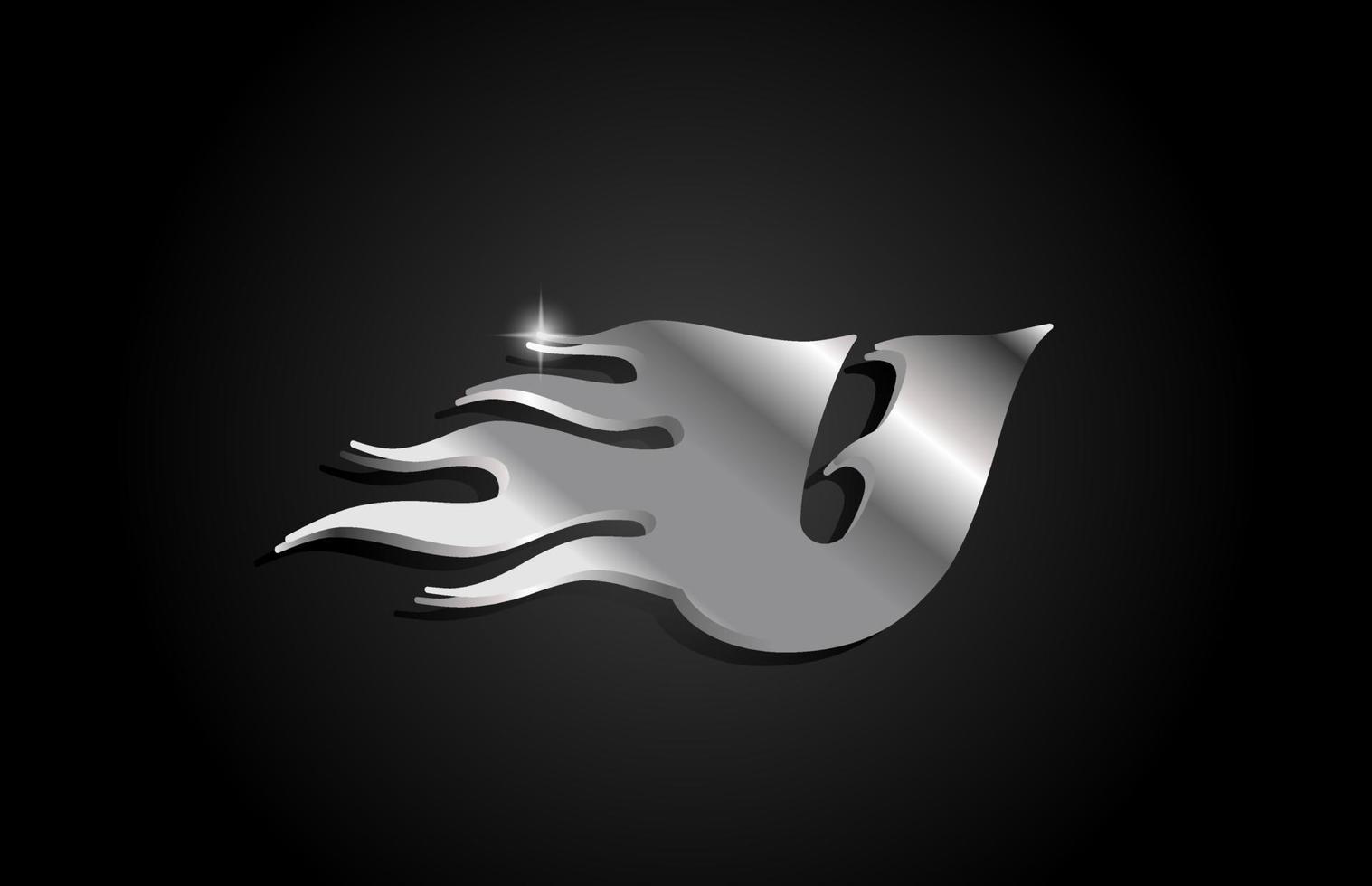 Diseño de logotipo de icono de letra u del alfabeto gris metálico. plantilla creativa para negocios con estilo metálico y llamas vector