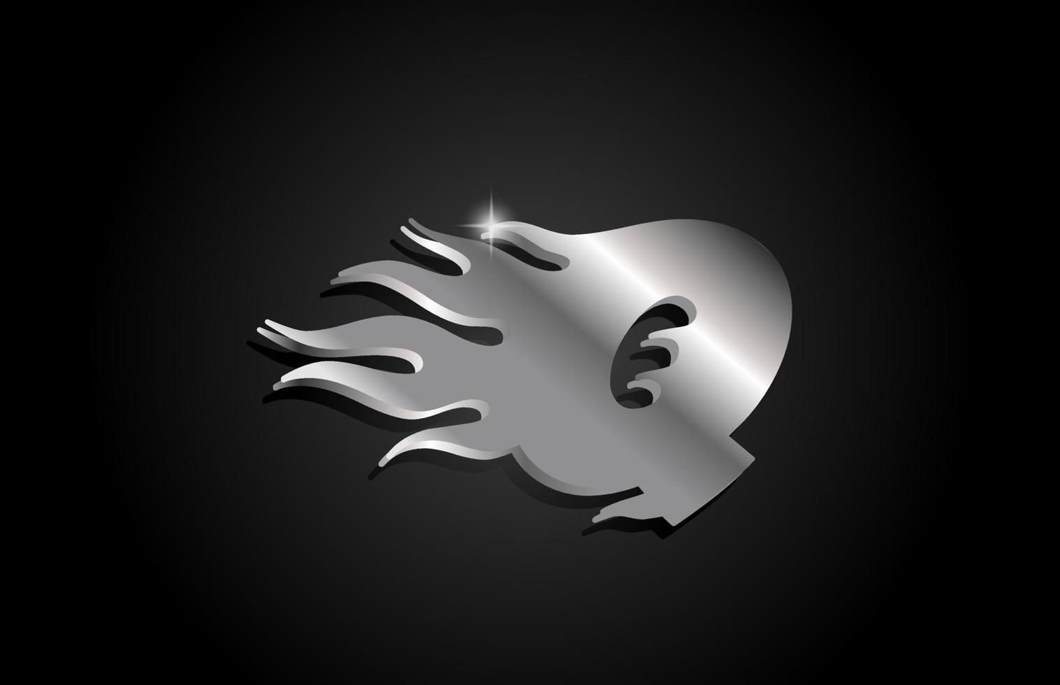 Diseño de logotipo de icono de letra q del alfabeto gris metálico. plantilla creativa para negocios con estilo metálico y llamas vector