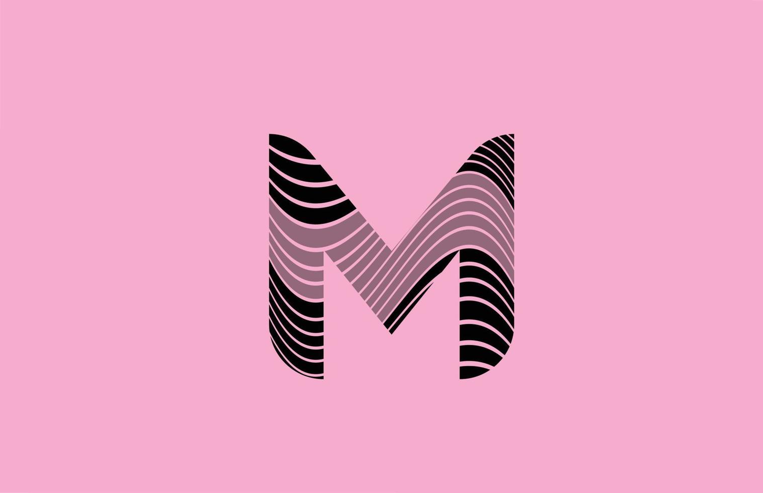 black letter M logo design icon with pink background. Creative template for company with lines vector