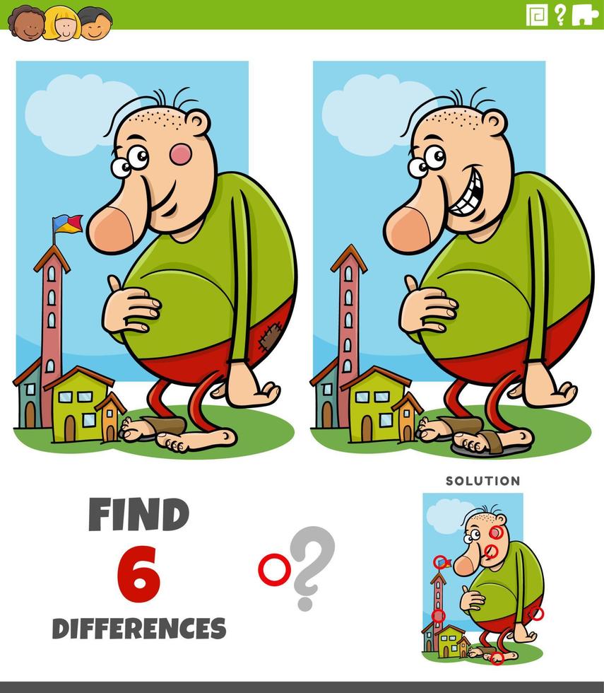 differences game with cartoon fantasy giant character vector