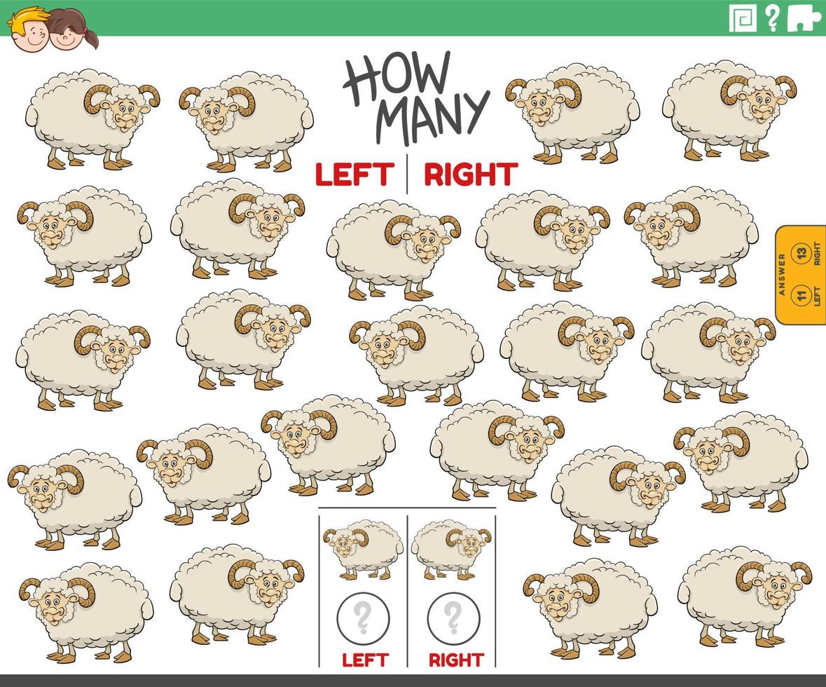 counting left and right pictures of cartoon sheep farm animal vector