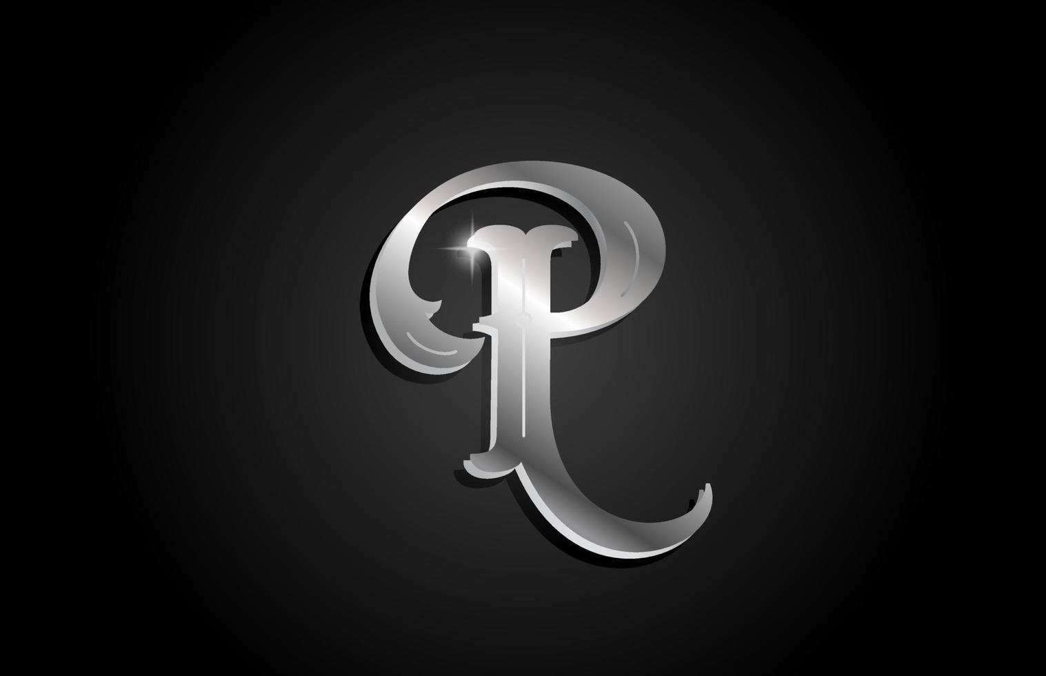 Diseño del logotipo del icono de la letra del alfabeto de metal plateado p. plantilla creativa para negocio o empresa con color gris vector