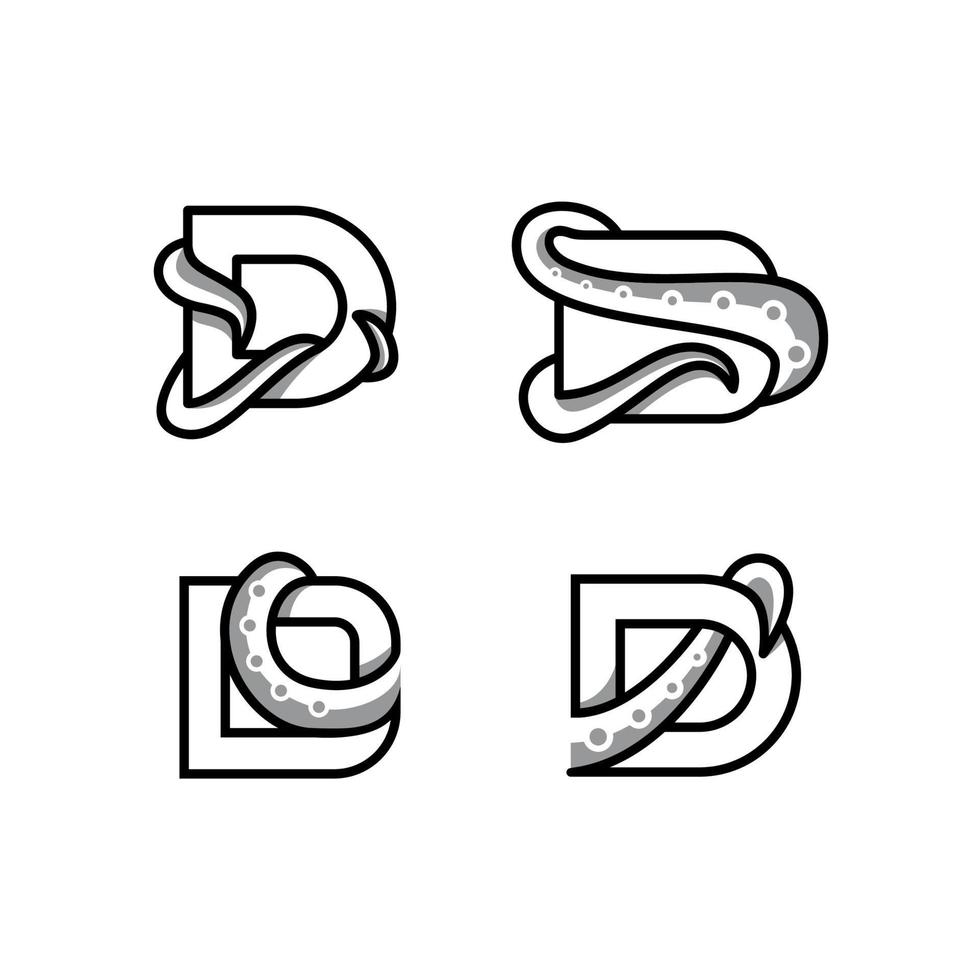 diseño logo d letra inicial para pulpo. estilo lineal. moda, joyería, restaurante de mariscos logotipo icono de esquema de concepto vintage. vector