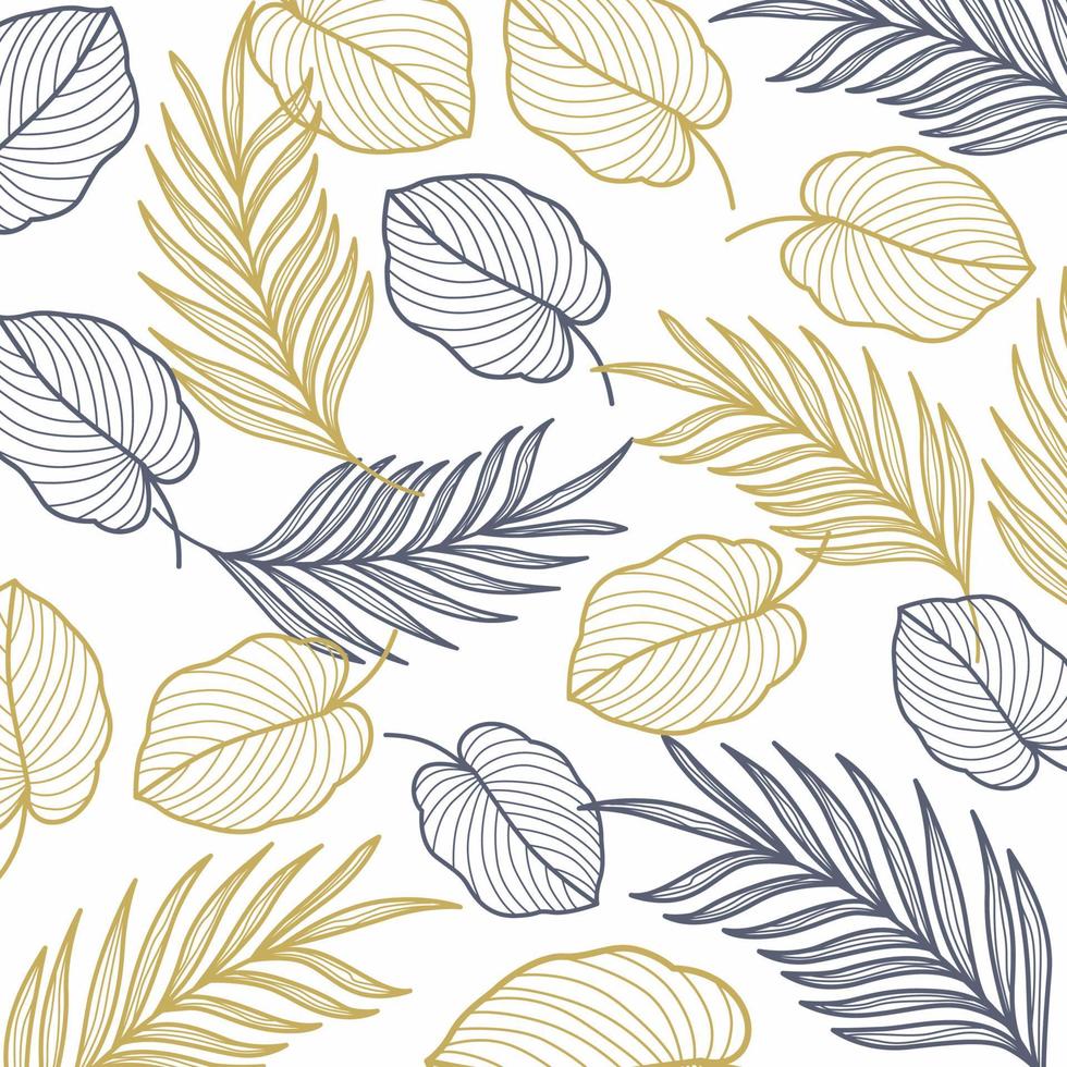 palm leaves gold line seamless pattern vector illustration