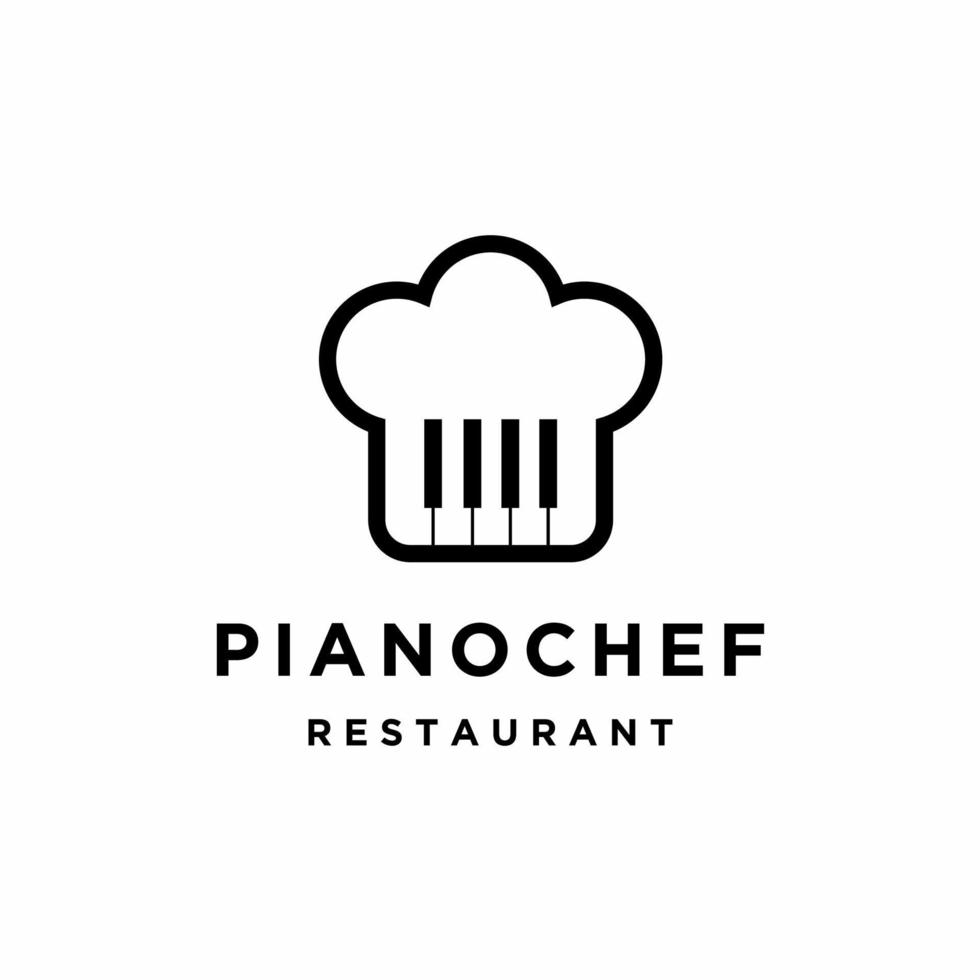 sombrero de chef creativo con ilustración de vector de diseño de logotipo de piano