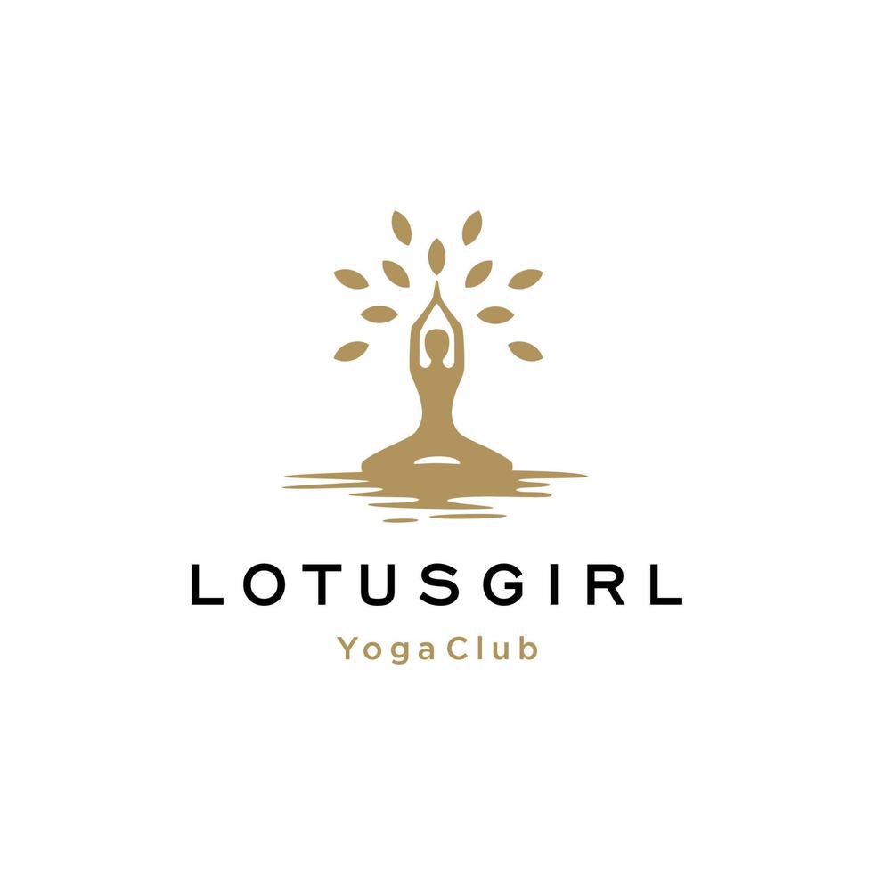 Yoga logo design. Woman meditation in lotus flower vector illustration