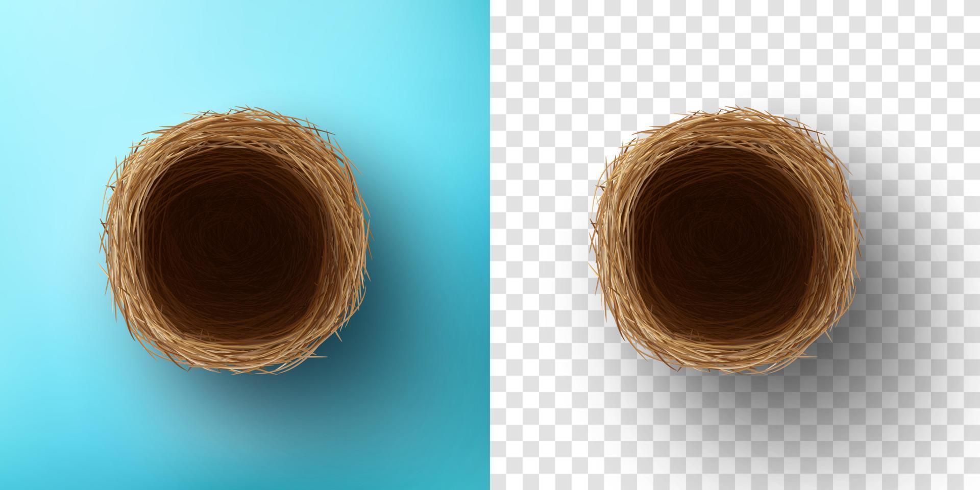 Top view of Empty Bird nest on blue and transparent background.Vector and template of Nest for Easter Day in flat lay styling.Vector illustration eps 10 vector