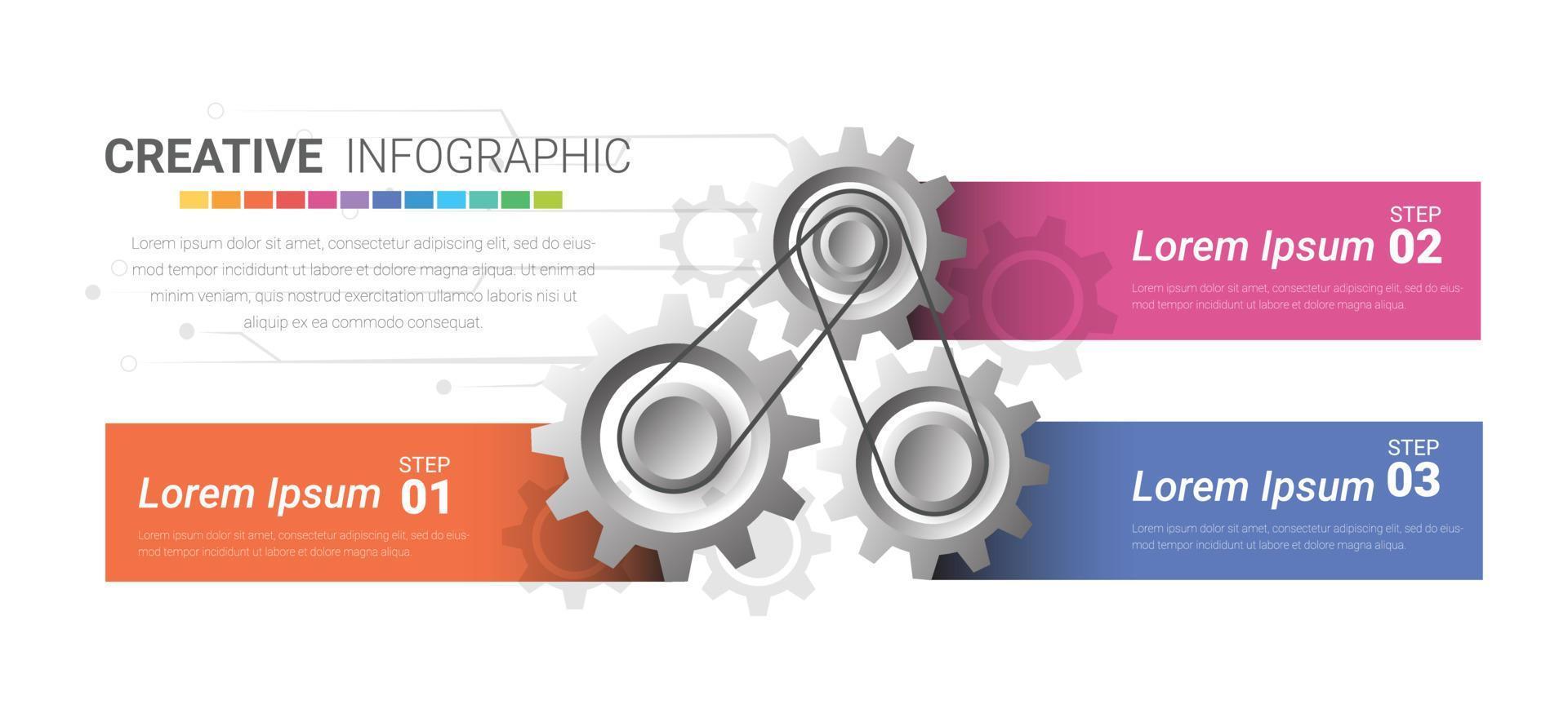 Engineering tech progress business presentation 3 steps. vector