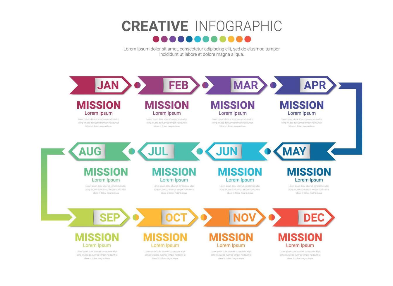 Timeline for 1 year, 12 months. vector