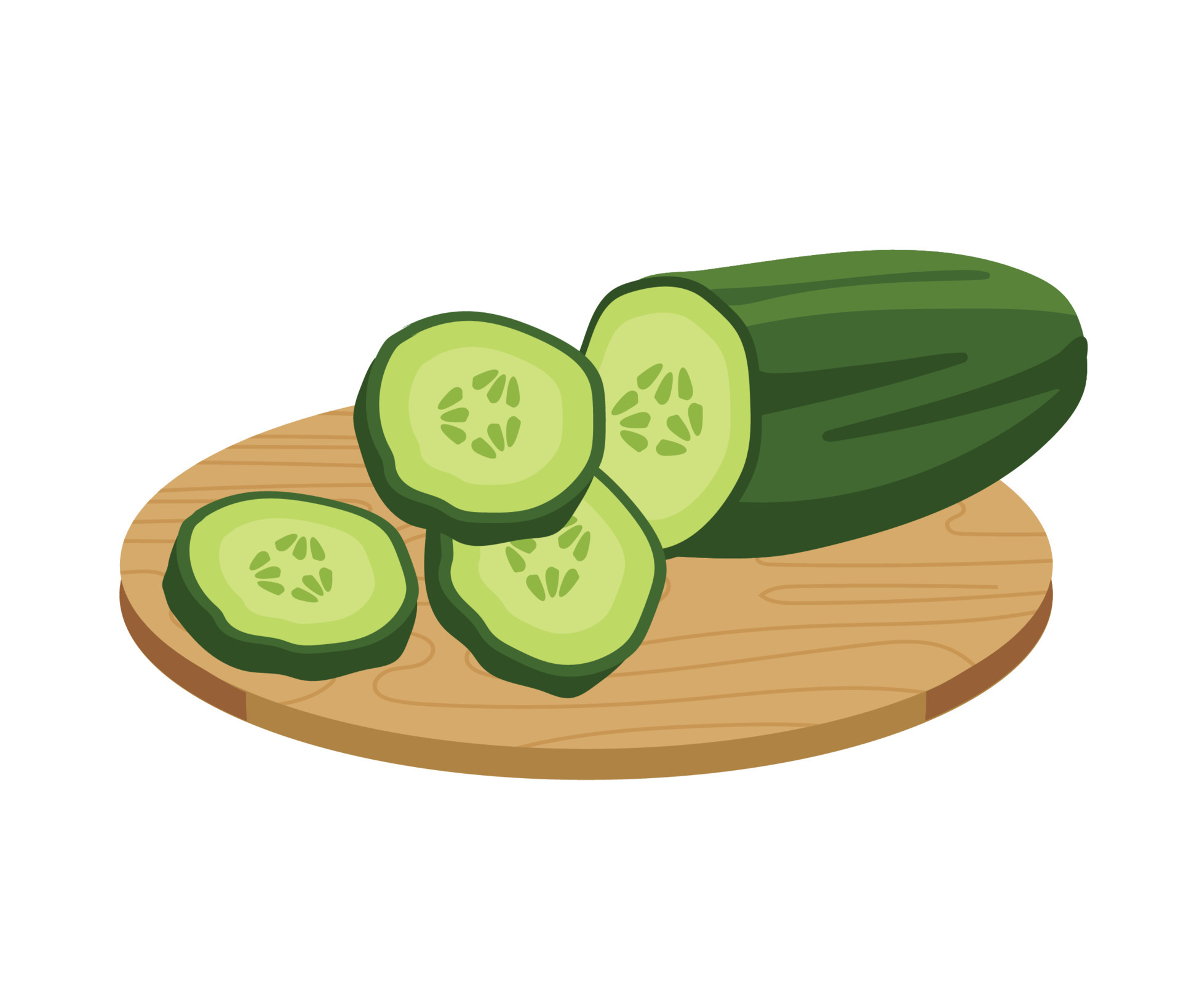 Cucumber slices cut on a wooden board 5867772 Vector Art at Vecteezy