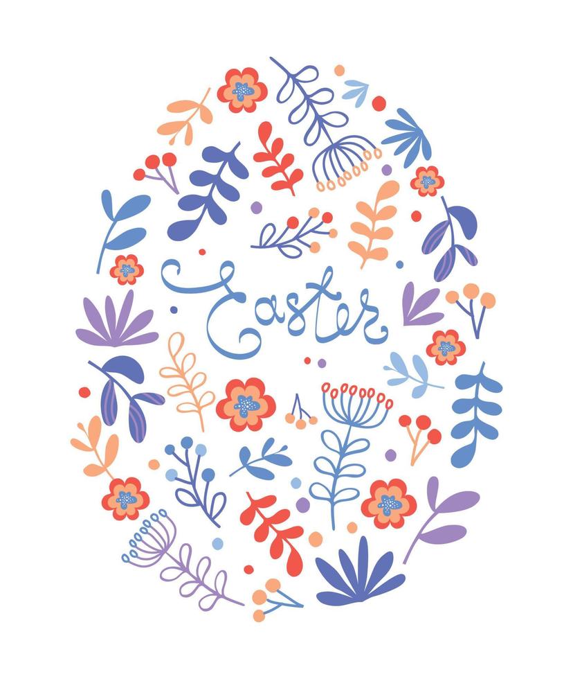 Happy Easter.  Easter egg with flowers. Spring flower illustration. vector