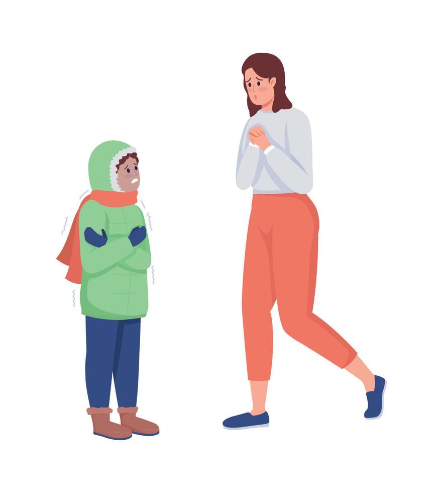 Worried mom with kid semi flat color vector character