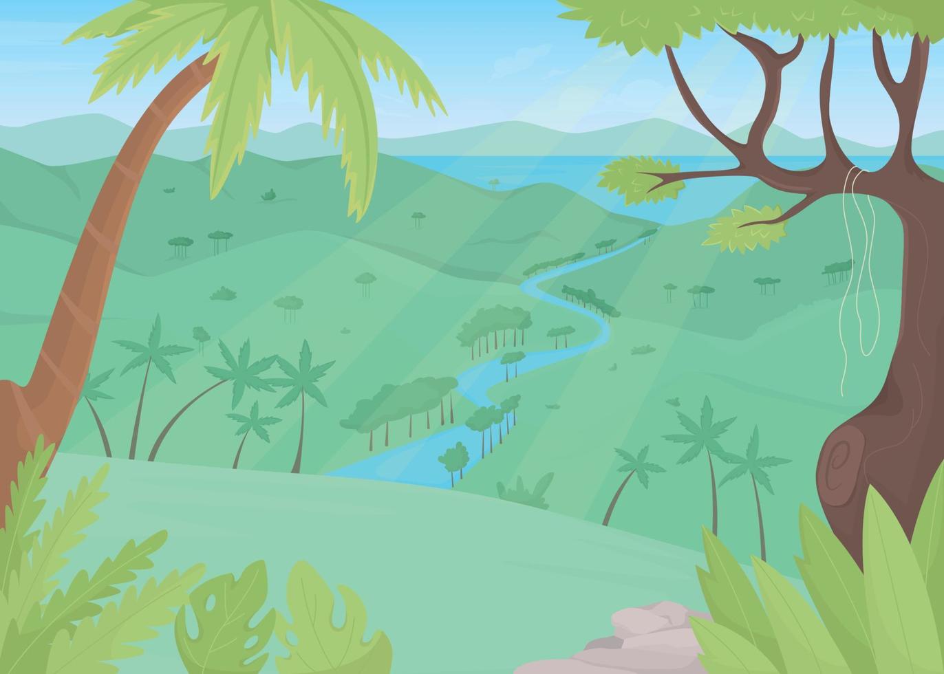 Tropical rainforest flat color vector illustration