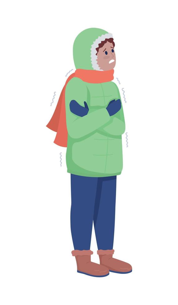 personaje de vector de color semi plano de niño congelado