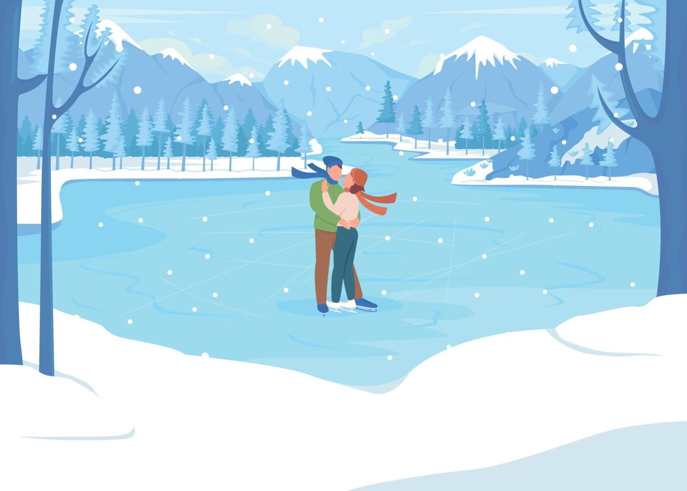 Winter weekend getaway flat color vector illustration