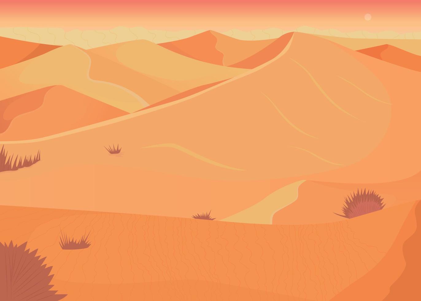 Desert sunset flat color vector illustration