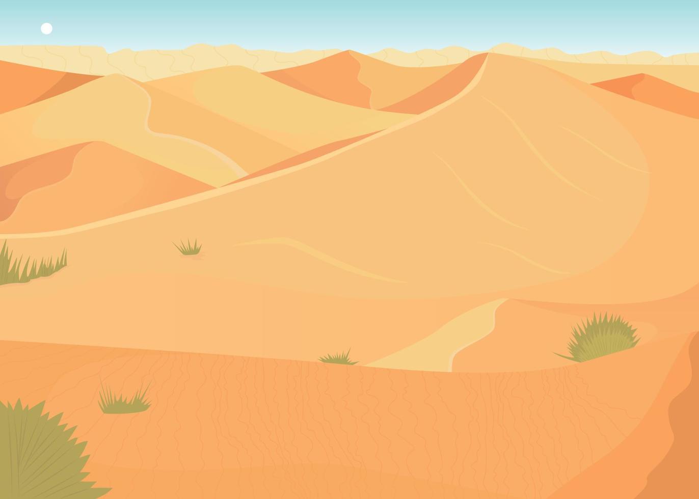 Desert with bright sunshine flat color vector illustration