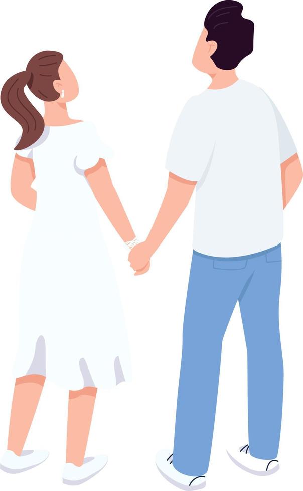 Loving couple holding hands semi flat color vector characters