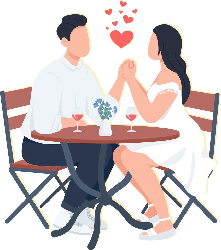 pareja amorosa cenando al aire libre personajes vectoriales de color semiplano vector