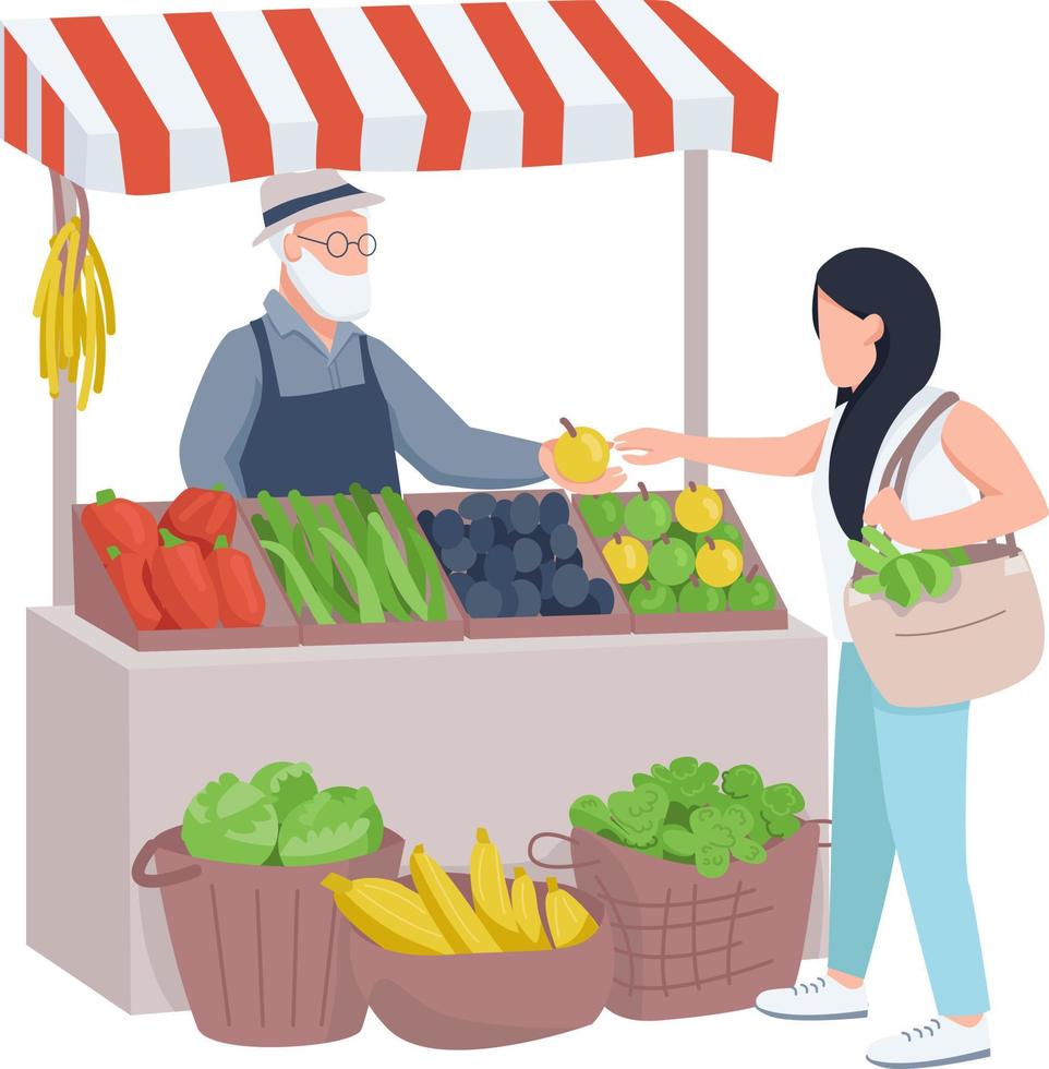 Woman buying fruit semi flat color vector characters