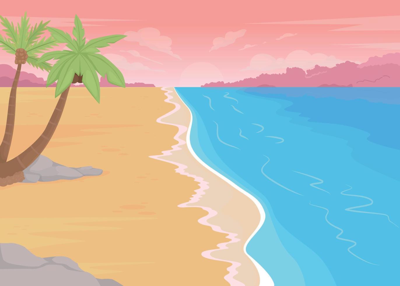 Beach sunset flat color vector illustration