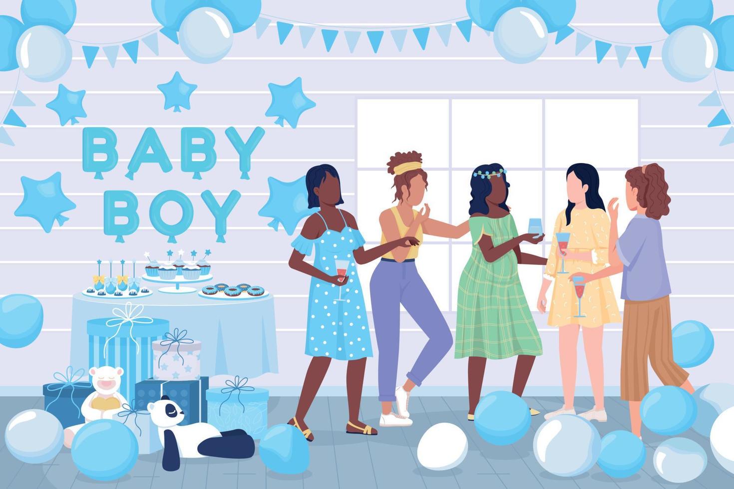 Baby shower party flat color vector illustration